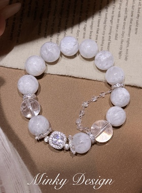 「时光絮语」天然白水晶雪花幽灵手链日常百搭高级感手饰串珠手串