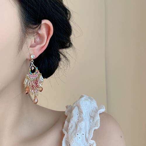 Minky「水晶面纱」复古重工民族风耳饰螺旋耳夹无耳洞女耳钉纯银 - 图2