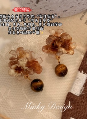 Minky「花漾虎睛」2026年秋耳钉蚊香盘耳夹无耳洞虎眼石耳环耳饰