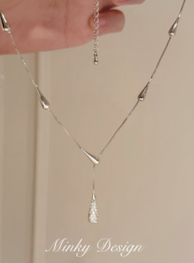 「月光滴坠」瑞秋同款小众水滴项链百搭颈链女士简约锁骨链设计感