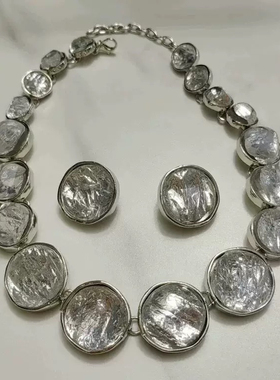 康康老师新娘圆形立体图案项链耳环中古优雅百搭颈链子夸张个性锁