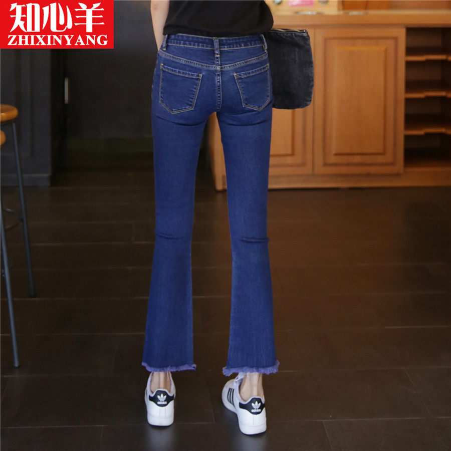 韩版高腰黑色加绒喇叭弹力牛仔裤 知心羊牛仔裤