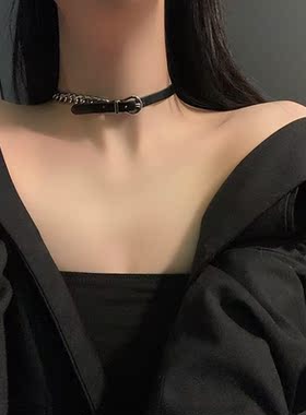 时尚设计感金属皮带扣项链街头潮流嘻哈个性锁骨链女潮