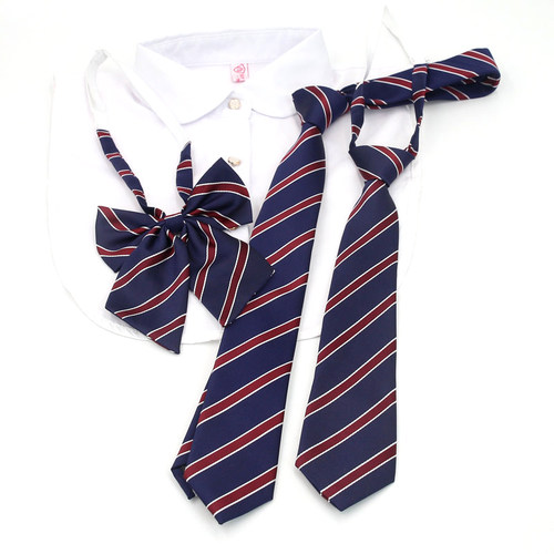 日制基础款jk条纹领带免打酒红蓝色制服蝴蝶结韩版校供学院风百搭 - 图0