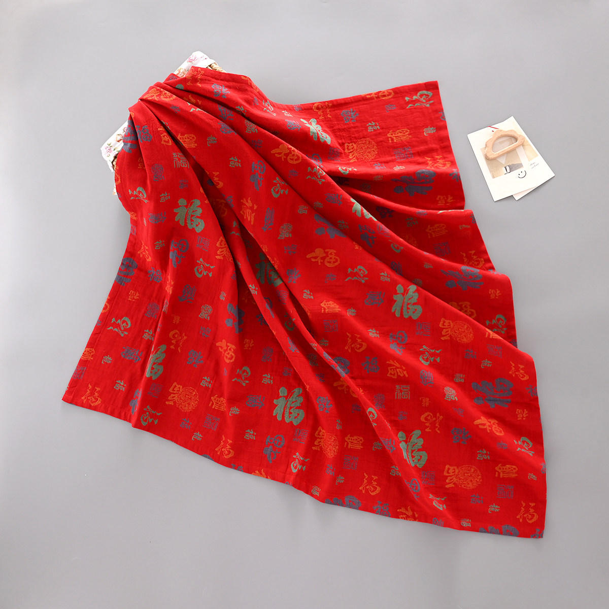 婴儿百福被子包单纯棉薄款初生大红抱被宝宝包巾出院包裹巾抱毯子