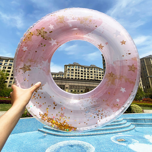 儿童亮片网红泳圈成人男女游泳圈充气加厚救生圈初学者腋下浮圈 - 图2