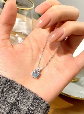 天然水晶石满钻s925银锁骨链女
