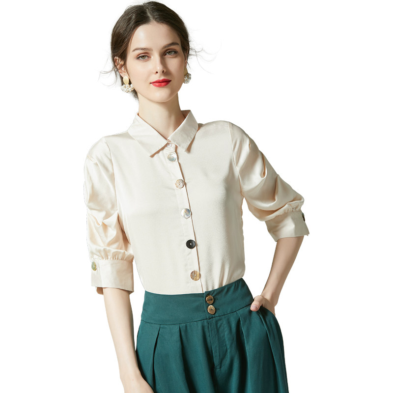 纯色百搭七分袖雪纺夏季2020 ol衬衫 沫加衬衫