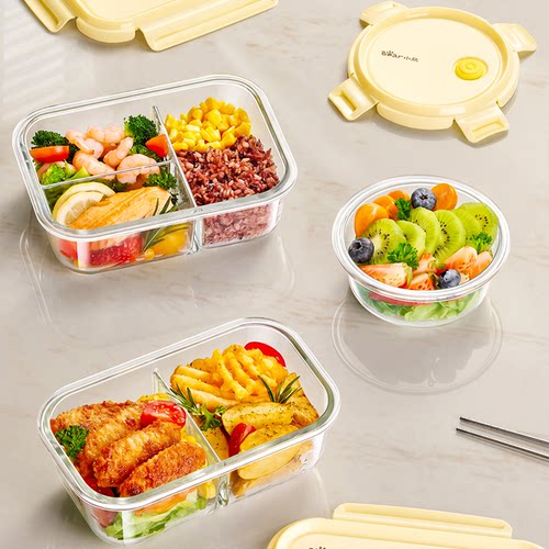 小熊玻璃饭盒微波炉加热专用饭盒上班族分格带饭餐盒便当盒保鲜盒 - 图2