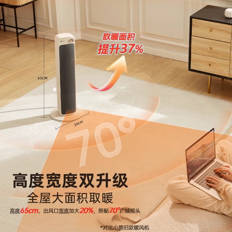 小熊取暖器家用暖风机热风机静音电暖器节能烤火炉器小太阳暖气机 - 图0