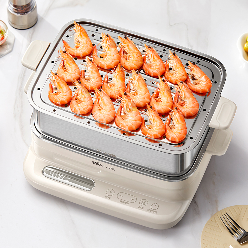 Bear电蒸锅全钢多功能家用三层电蒸箱304不锈钢蒸煮炖一体锅 - 图2