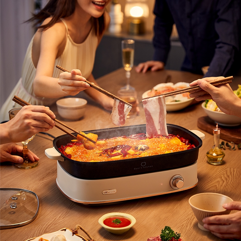 小熊新款多功能家用烤肉锅电煮锅 小熊电器多功能料理锅