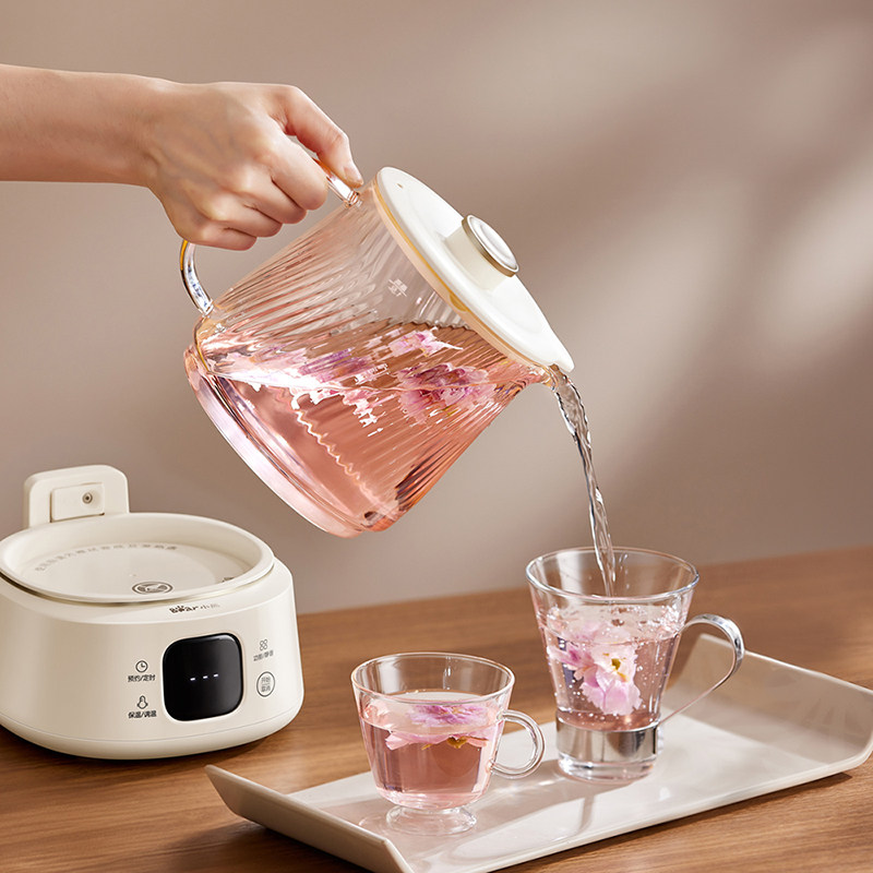 小熊全玻璃养生壶家用1.5L养生烧水壶加厚纯玻璃煮花茶壶炖煮一体