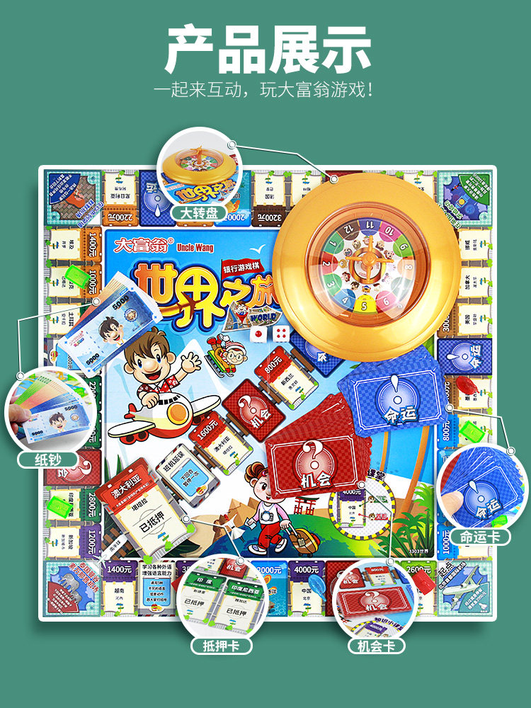 大富翁桌游儿童版中国之旅上海滩美国日本世界之旅飞行棋游戏棋_虎窝淘
