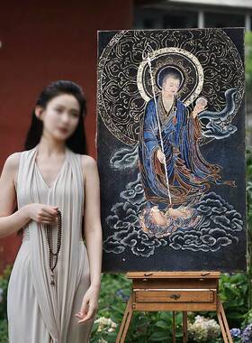 地藏王菩萨新中式客厅装饰画唐卡法式中国风餐厅挂画复古卧室壁画