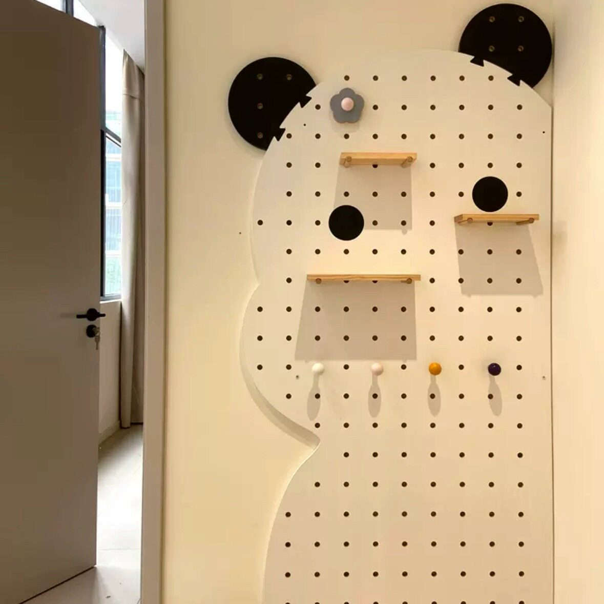Perforated board ENF solid wood panda style with sliding mirror