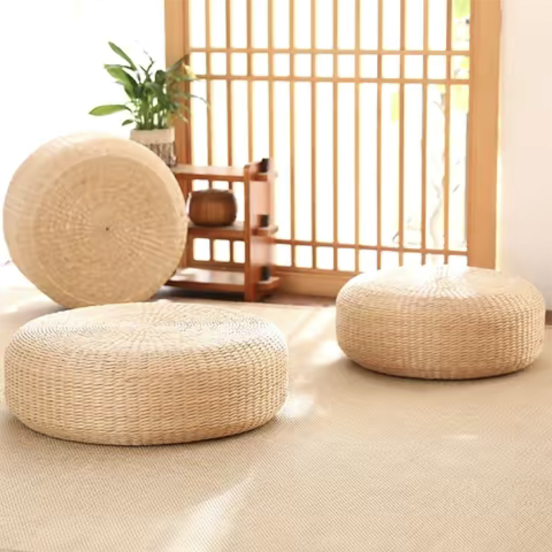 蒲团坐垫家用地上懒人日式榻榻米地板打坐禅修草编垫子飘窗圆坐墩