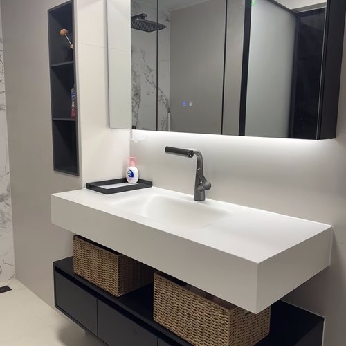 定制通顶镜柜切角浴室柜洗手盆尺寸定做转角包管柱卫浴柜切割台盆 - 图3