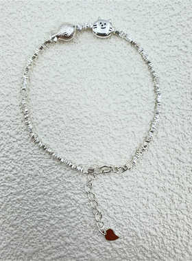 可爱小猫咪小鱼碎银子通体纯银