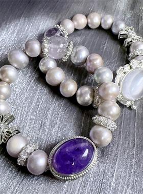 在逃公主天然紫真珍珠紫水晶手链女款轻奢小众精致高级感新款爆款