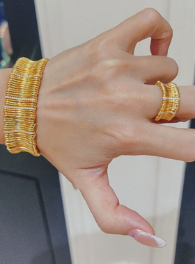 日系cherrykoko复古欧美时髦金缕衣镶指丝线缠绕宽版设计轻奢