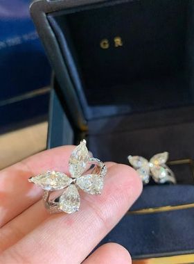 日系cherrykoko清晰甜美公主经典幻影蝴蝶戒指镀银水滴满钻甜美