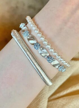 日系cherrykokos925银中古vintage银色拉丝绸带手链小众海蓝宝色