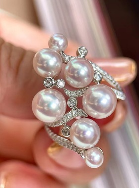 日系cherrykoko戒指女时尚个性缠绕镶钻珍珠指环开口ins潮冷淡风