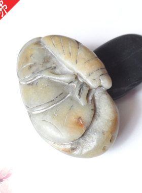 天然雕刻手把件青色一般白玉籽料