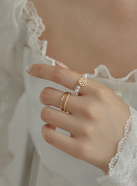 简约珍珠款山茶花戒指女