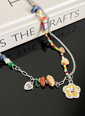 彩色多巴胺串珠项链小众甜酷风