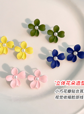 925纯银耳针黄色花朵耳环