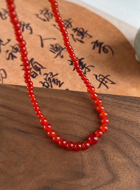简约复古红色串珠项链