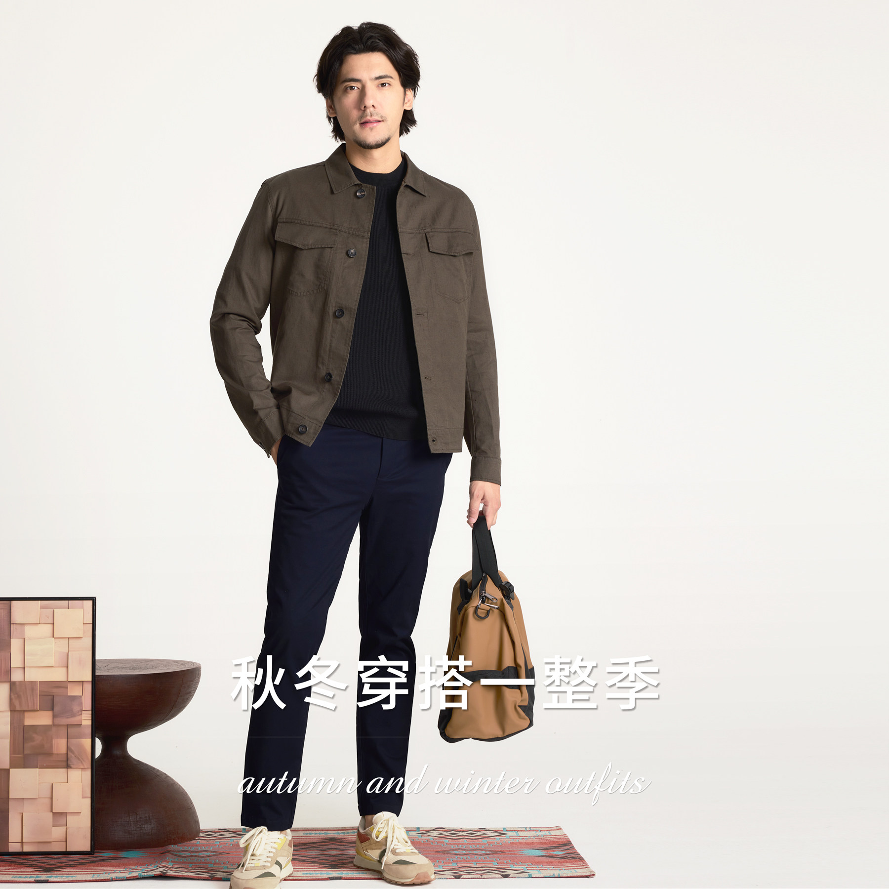 黑色圆领套头羊毛衫男款秋冬保暖打底衫可机洗绵羊毛t恤长袖上装