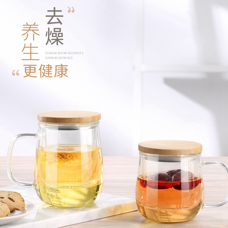 尚明 耐热玻璃杯茶杯 办公室水杯花茶杯子带盖过滤女泡茶杯绿茶杯