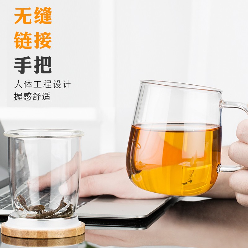 尚明 耐热玻璃杯茶杯 办公室水杯花茶杯子带盖过滤女泡茶杯绿茶杯