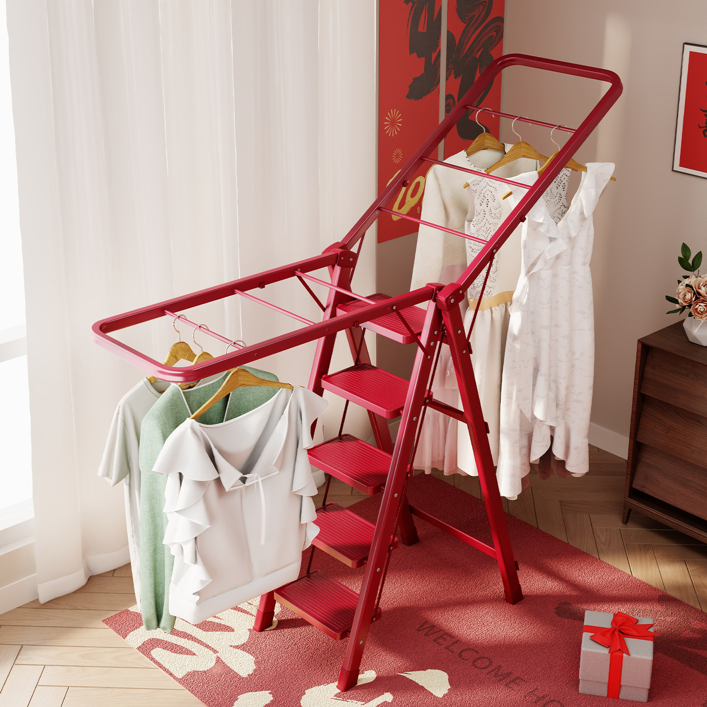 置地晾衣架梯家用折叠梯室内两用多功能晾晒便捷置物登高晾衣架梯,淘宝优惠券,粉丝福利购,淘宝优惠卷