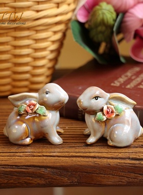 釉面陶瓷情侣兔家居装饰送礼摆件