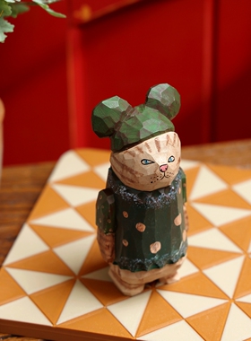 可爱猫咪木雕摆件治愈系礼物