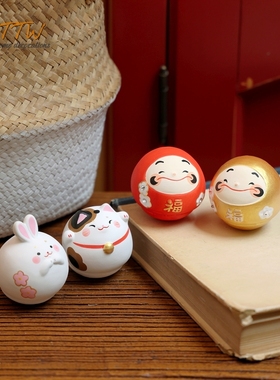 可爱兔兔球球不倒翁陶瓷趣味摆件