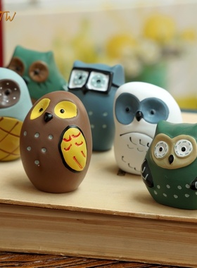 摆设饰品高温釉面猫头鹰搁板