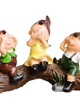 坐在老树上的不看不说不听三不娃娃摆设 田园家居装饰送礼