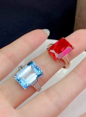 s925纯银长方形戒指水晶