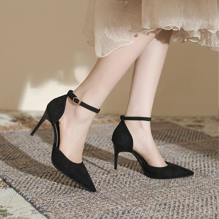 法式高级感包头凉鞋女2023年夏季新款一字扣带高跟鞋黑色细跟单鞋,淘宝优惠券,粉丝福利购,淘宝优惠卷