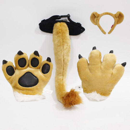 仿真白虎手套狮子老虎尾巴毛绒玩具长颈鹿发箍动物园儿童表演道具