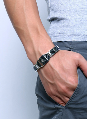 欧美风饰品钛钢共济会磁疗手环