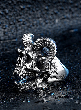 夸张饰品钛钢撒旦骷髅头男士戒指