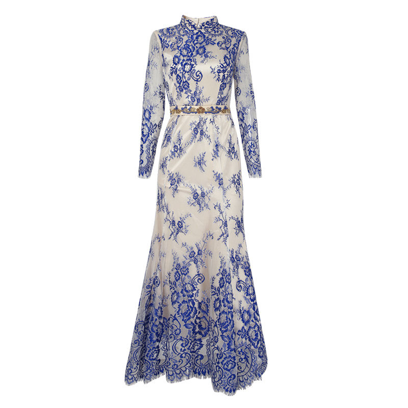 现货国风旗袍领女神范气质春连衣裙 女巫和骑士连衣裙