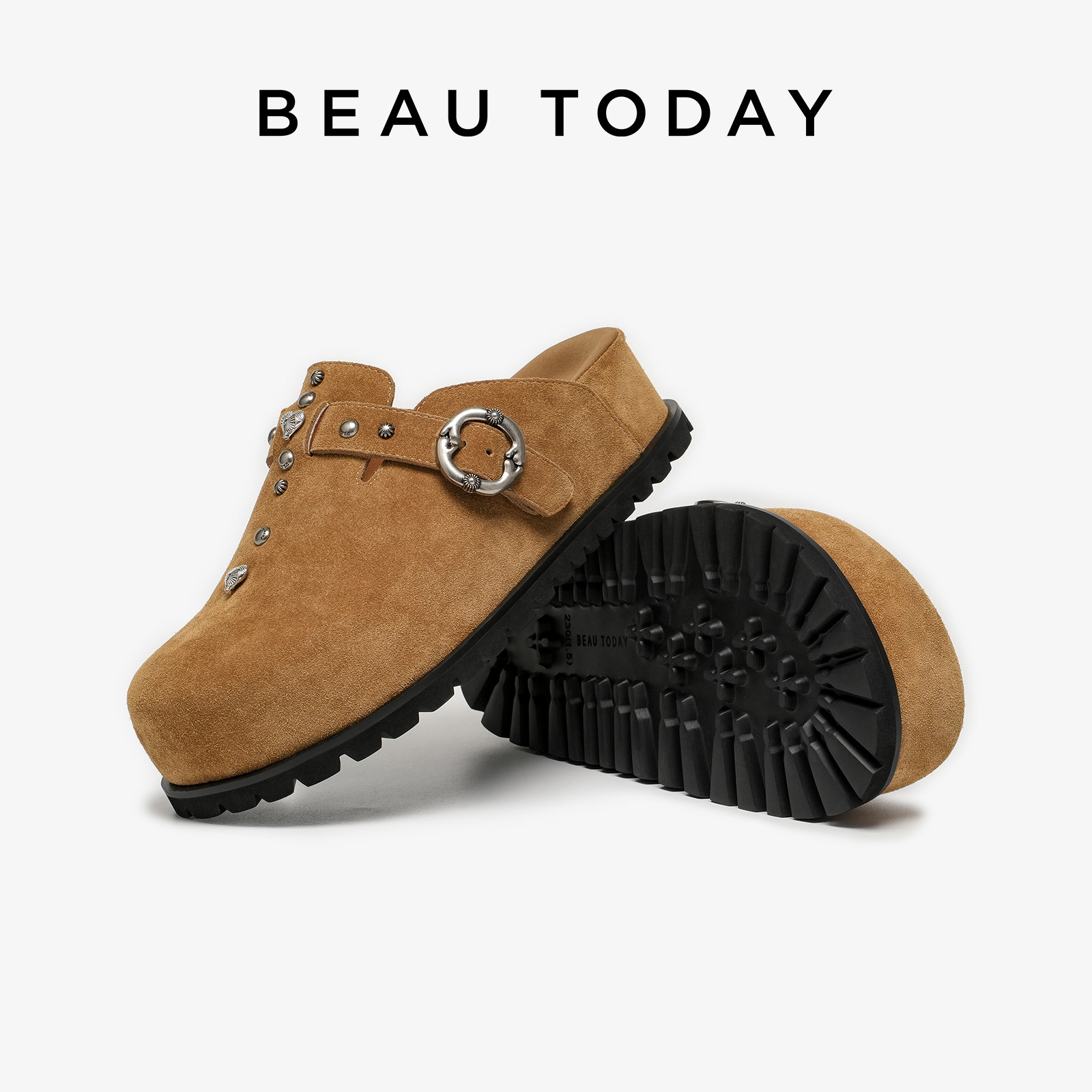 BeauToday厚底勃肯鞋2025秋季新款BT真皮包头拖鞋外穿增高穆勒鞋,淘宝优惠券,粉丝福利购,淘宝优惠卷