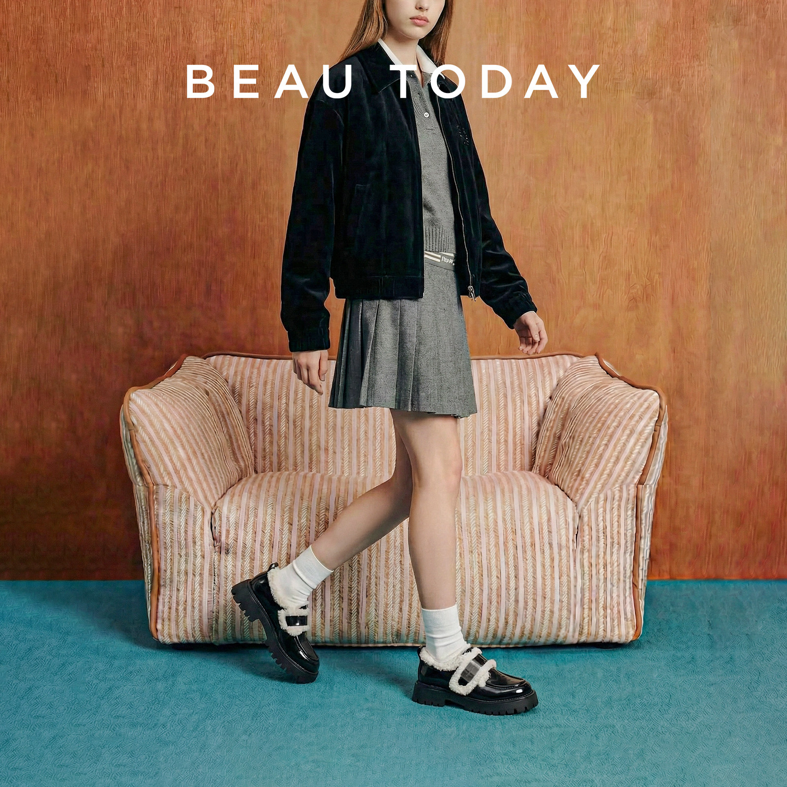 BeauToday加绒乐福鞋女2026春季真皮英伦风小皮鞋黑色厚底毛毛鞋,淘宝优惠券,粉丝福利购,淘宝优惠卷